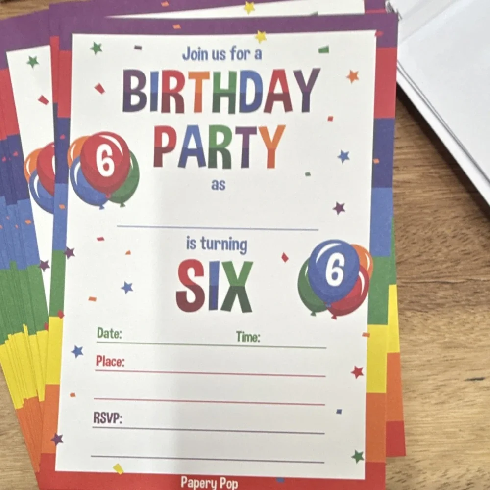 Papery Pop 6th Birthday Party Invitations 15ct Multicolor Confetti Flat Cards